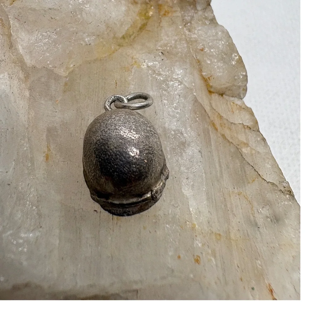 Vintage Military Combat Helmet Charm Silver Tone Non-Magnetic M1 Style Pendant